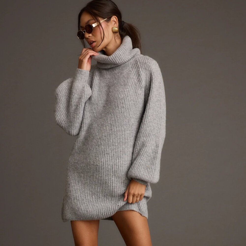 Beau Heather Grey Turtleneck Sweater Mini Dress
